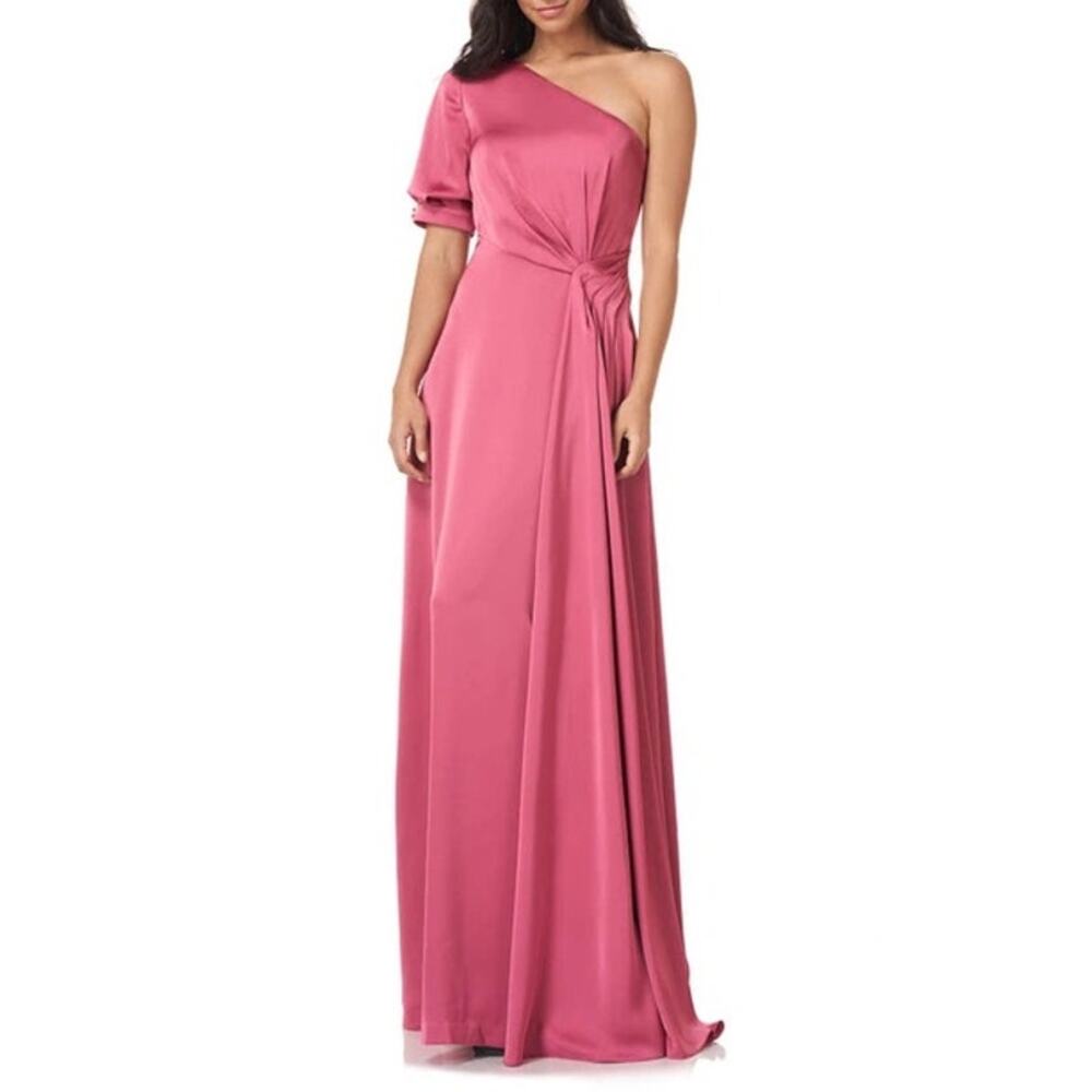 Kay Unger Izabella Sorbet Pink One Shoulder Long Cocktail Evening Gown Size 6